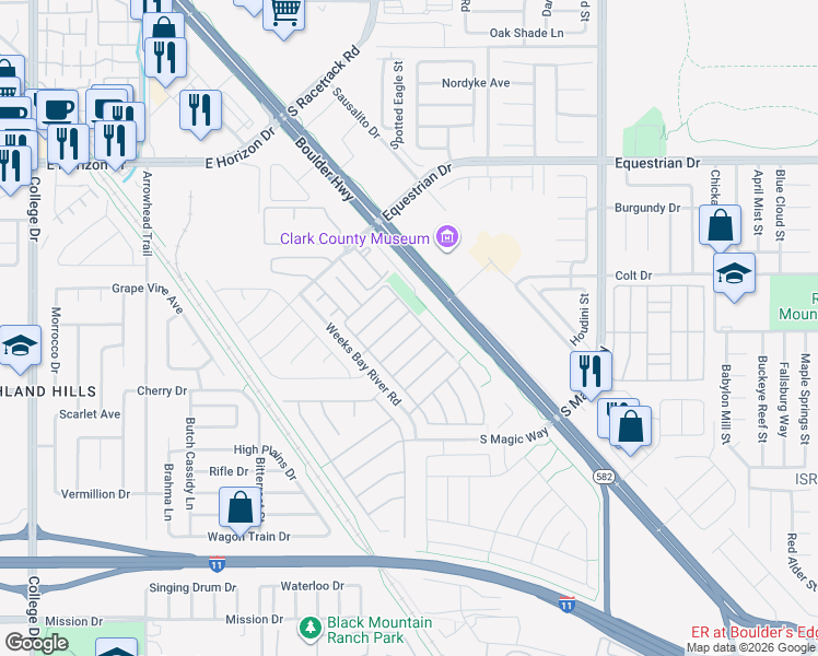map of restaurants, bars, coffee shops, grocery stores, and more near 1031 Pecos River Avenue in Henderson