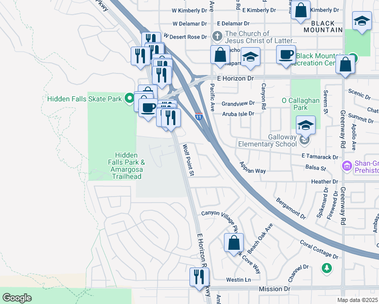 map of restaurants, bars, coffee shops, grocery stores, and more near 725 Wolf Point Street in Henderson