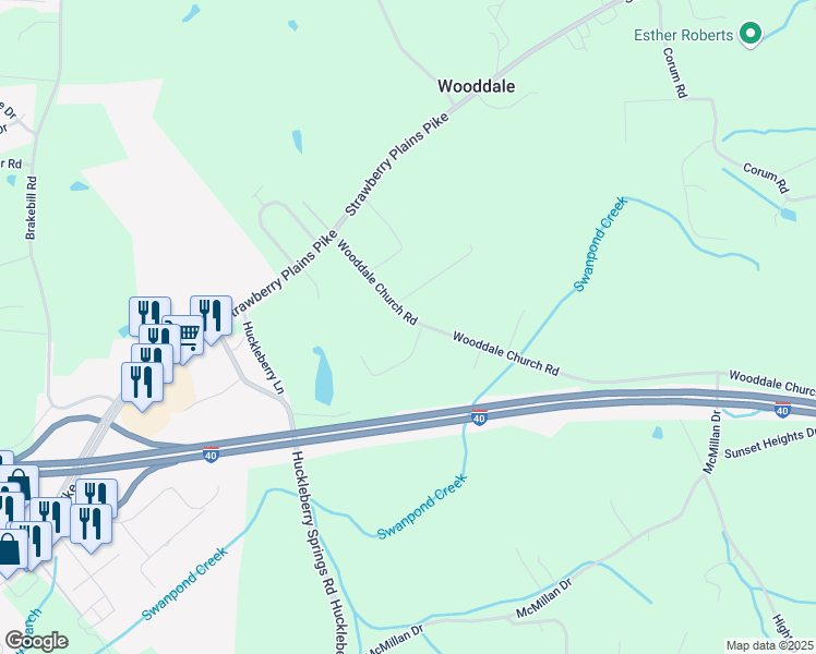 map of restaurants, bars, coffee shops, grocery stores, and more near 745 Wooddale Church Road in Knoxville