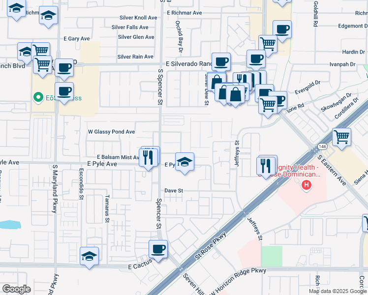 map of restaurants, bars, coffee shops, grocery stores, and more near 10034 Candle Maker Street in Las Vegas