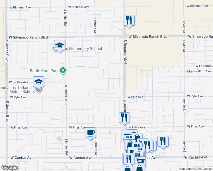 map of restaurants, bars, coffee shops, grocery stores, and more near 5081 Plymouth Bay Court in Las Vegas