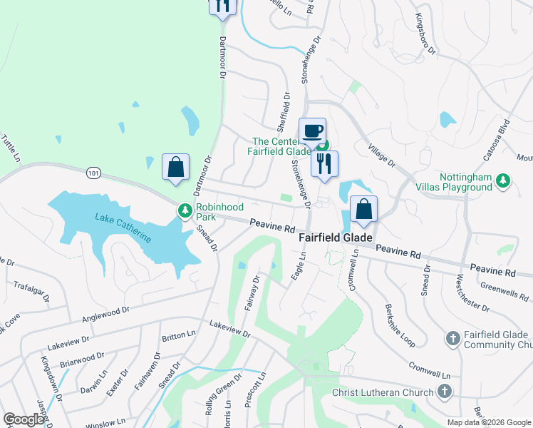 map of restaurants, bars, coffee shops, grocery stores, and more near 43 Wilshire Heights Drive in Crossville