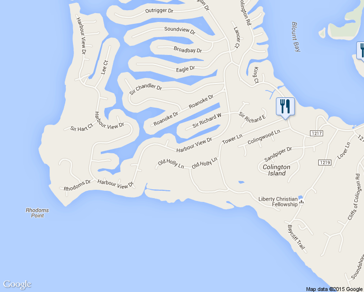map of restaurants, bars, coffee shops, grocery stores, and more near 472 Harbour View Drive in Kill Devil Hills