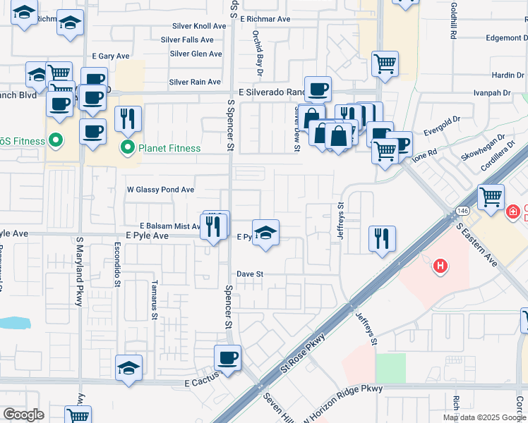 map of restaurants, bars, coffee shops, grocery stores, and more near 10034 Candle Maker Street in Las Vegas