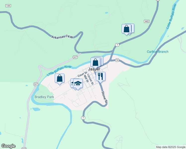 map of restaurants, bars, coffee shops, grocery stores, and more near 107 Church Street in Jasper