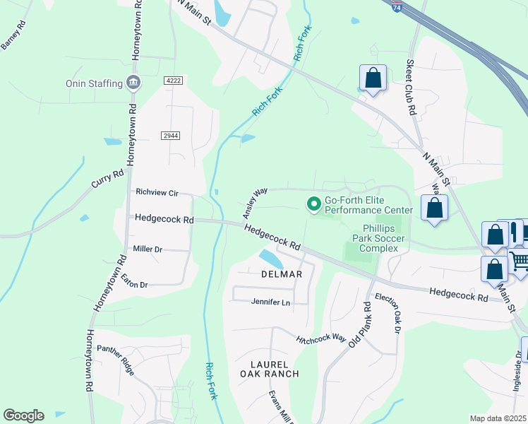 map of restaurants, bars, coffee shops, grocery stores, and more near 671 Chas Court in High Point