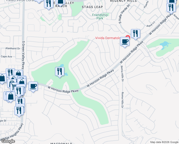 map of restaurants, bars, coffee shops, grocery stores, and more near 497 Dart Brook Pl in Henderson