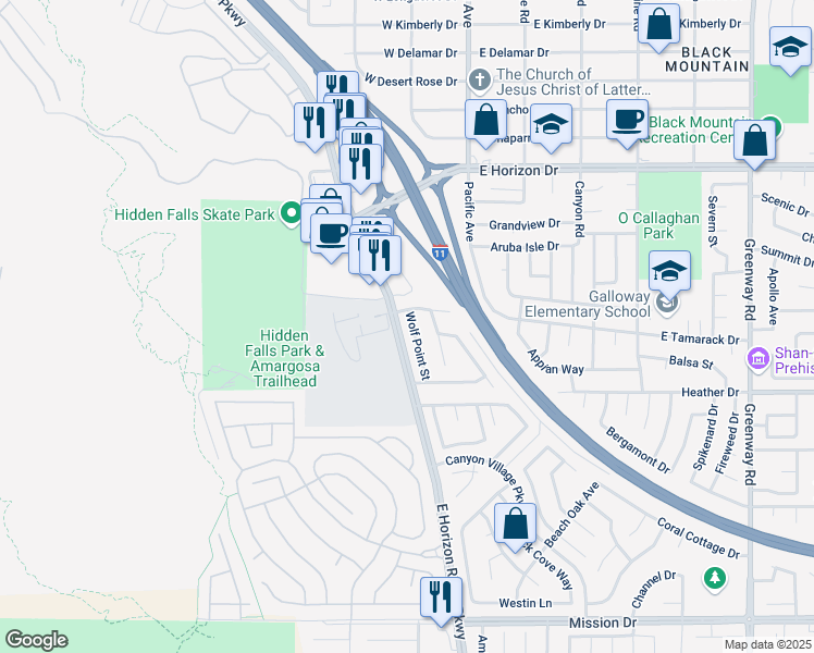 map of restaurants, bars, coffee shops, grocery stores, and more near 725 Wolf Point St in Henderson