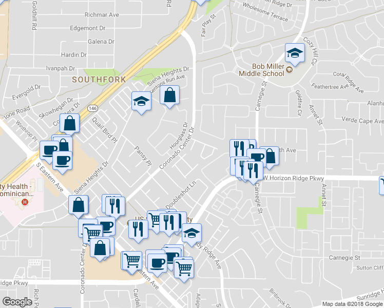 map of restaurants, bars, coffee shops, grocery stores, and more near 520 Red Shale Ct in Henderson