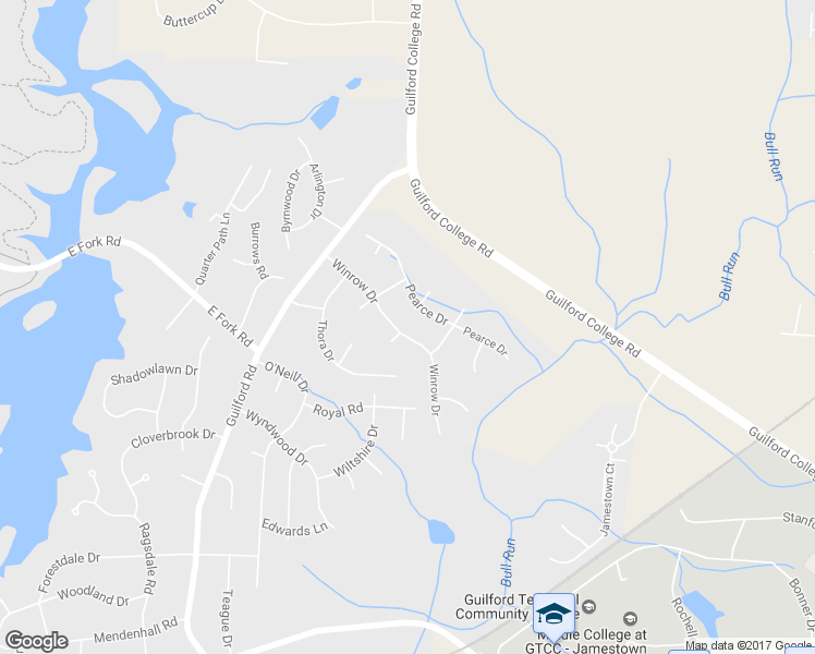 map of restaurants, bars, coffee shops, grocery stores, and more near 209 Winrow Drive in Jamestown