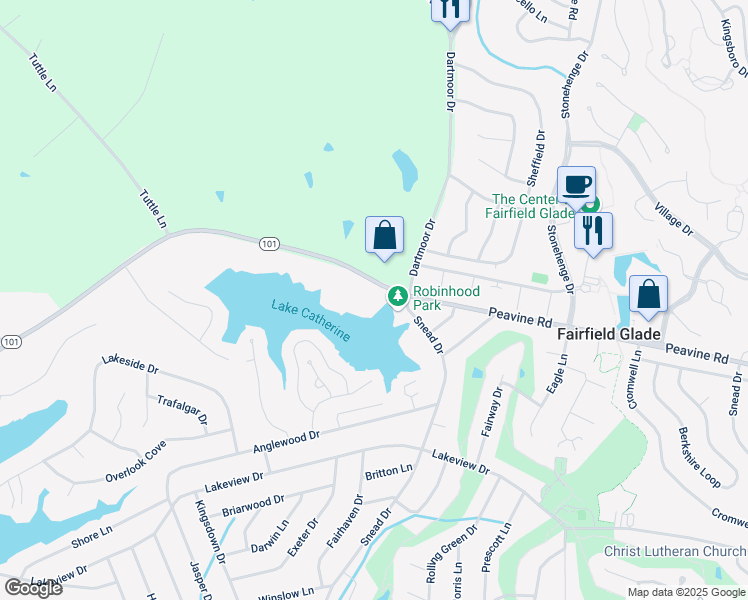map of restaurants, bars, coffee shops, grocery stores, and more near 34 Lakeshore Terrace in Crossville