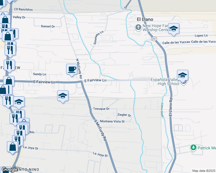 map of restaurants, bars, coffee shops, grocery stores, and more near 1810 Orchard Lane in Española