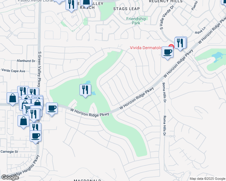 map of restaurants, bars, coffee shops, grocery stores, and more near 490 Carmel Mesa Drive in Henderson