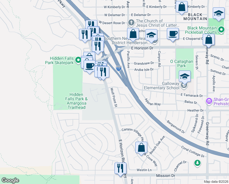 map of restaurants, bars, coffee shops, grocery stores, and more near 725 Wolf Point Street in Henderson