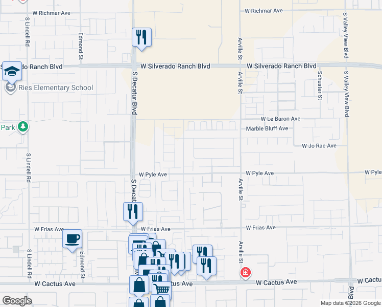 map of restaurants, bars, coffee shops, grocery stores, and more near 10052 Infinity Falls Street in Las Vegas