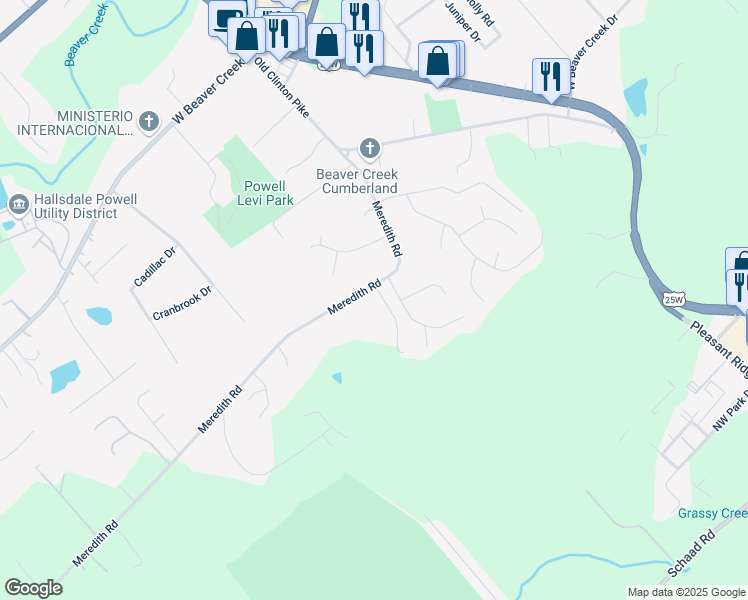 map of restaurants, bars, coffee shops, grocery stores, and more near 3912 Meredith Road in Knoxville
