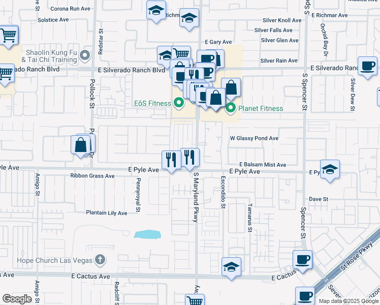 map of restaurants, bars, coffee shops, grocery stores, and more near 10033 Swimming Hole Street in Las Vegas