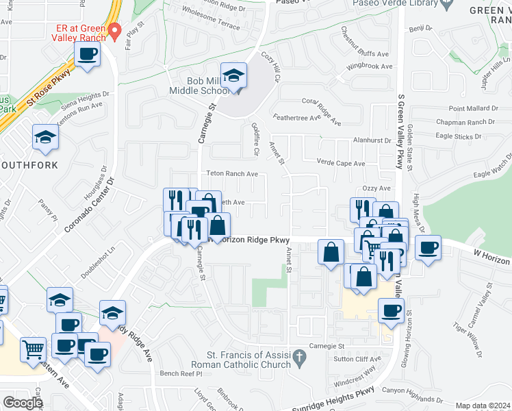 map of restaurants, bars, coffee shops, grocery stores, and more near 520 Mia Isabella Court in Henderson