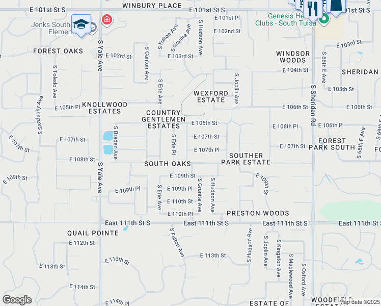 map of restaurants, bars, coffee shops, grocery stores, and more near 5502 East 107th Place in Tulsa