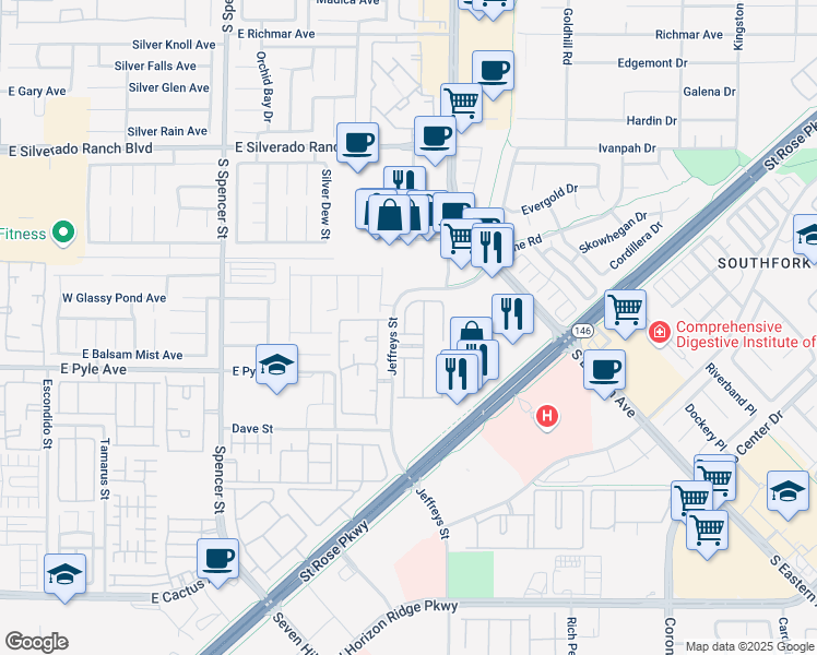 map of restaurants, bars, coffee shops, grocery stores, and more near 10022 Government Point Way in Las Vegas