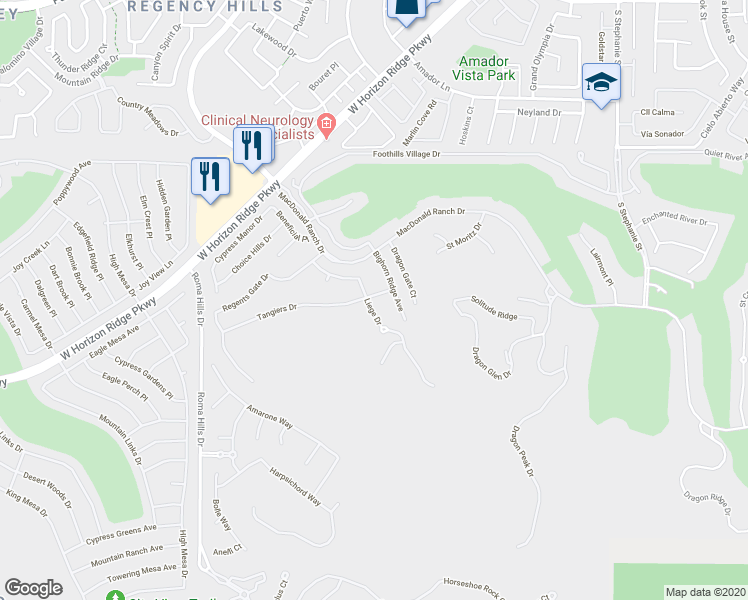 map of restaurants, bars, coffee shops, grocery stores, and more near 1667 Tangiers Drive in Henderson