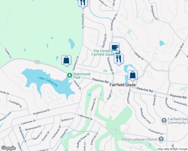 map of restaurants, bars, coffee shops, grocery stores, and more near 128 Wilshire Heights Drive in Crossville