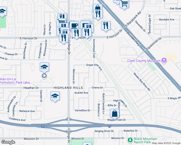 map of restaurants, bars, coffee shops, grocery stores, and more near 717 Strawberry Place in Henderson
