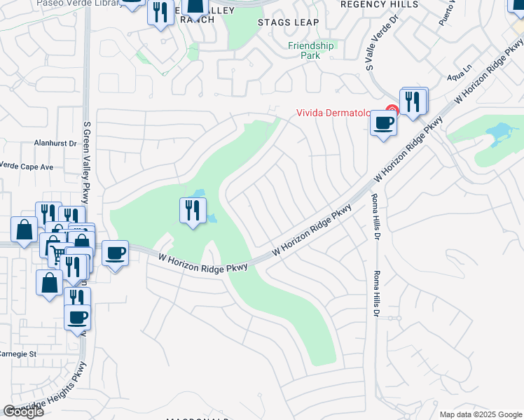 map of restaurants, bars, coffee shops, grocery stores, and more near 490 Carmel Mesa Drive in Henderson