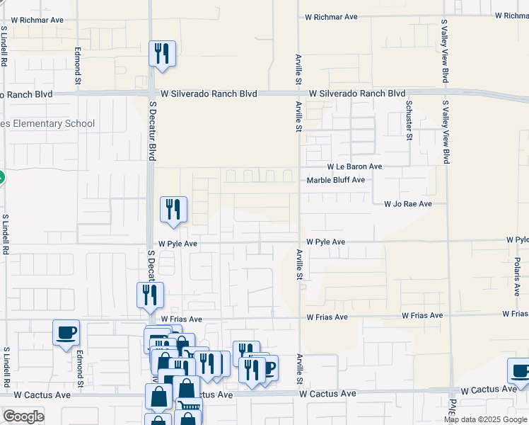 map of restaurants, bars, coffee shops, grocery stores, and more near 10236 Arville Street in Las Vegas