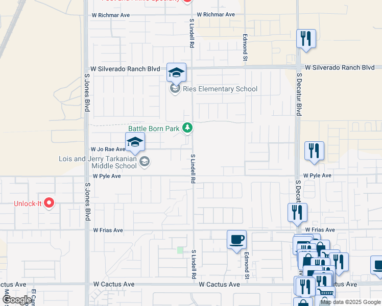 map of restaurants, bars, coffee shops, grocery stores, and more near 5516 Canelo Hills Street in Las Vegas