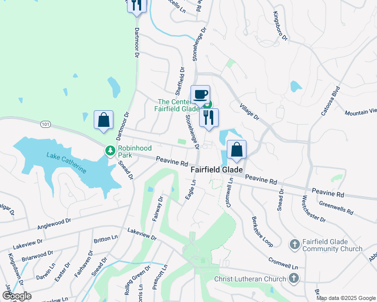 map of restaurants, bars, coffee shops, grocery stores, and more near 19 Wilshire Heights Drive in Crossville