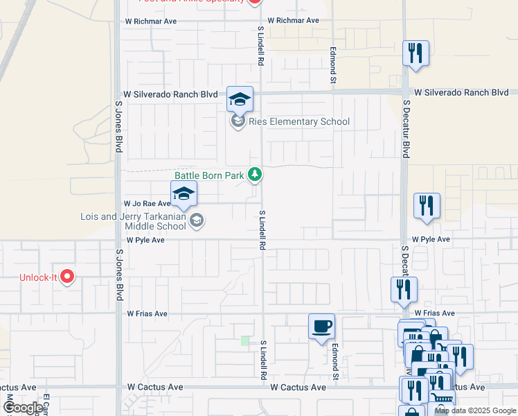 map of restaurants, bars, coffee shops, grocery stores, and more near 5516 Canelo Hills Street in Las Vegas