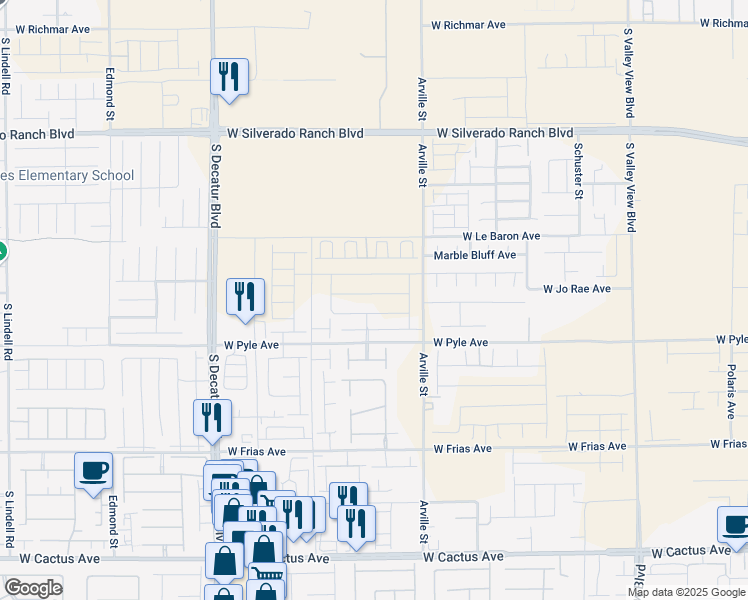 map of restaurants, bars, coffee shops, grocery stores, and more near 10236 Arville Street in Las Vegas