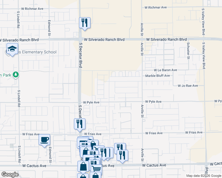 map of restaurants, bars, coffee shops, grocery stores, and more near 10052 Infinity Falls Street in Las Vegas