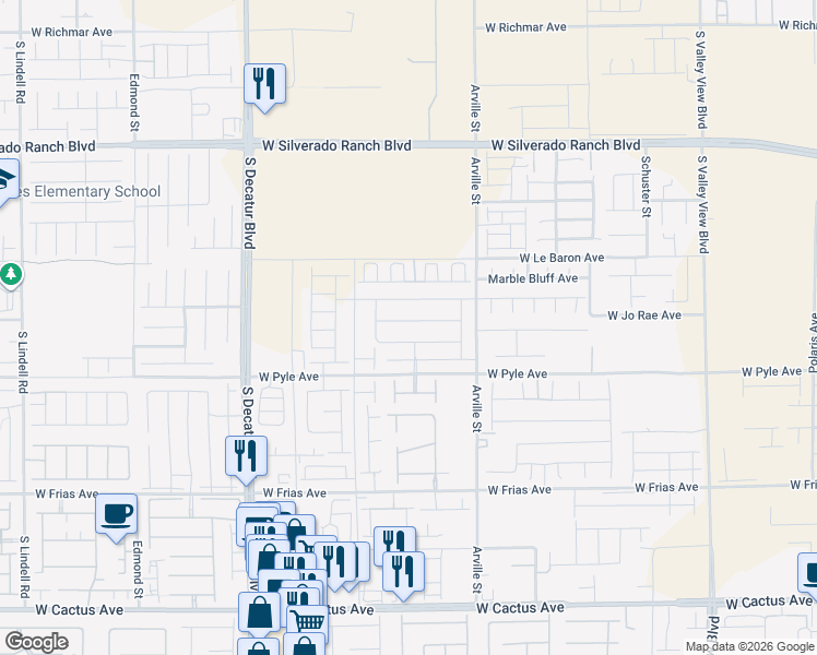 map of restaurants, bars, coffee shops, grocery stores, and more near 10236 Arville Street in Las Vegas