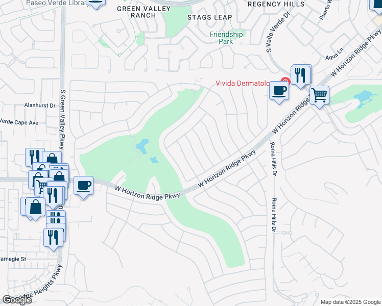 map of restaurants, bars, coffee shops, grocery stores, and more near 490 Carmel Mesa Drive in Henderson