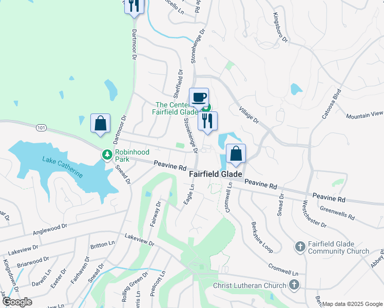 map of restaurants, bars, coffee shops, grocery stores, and more near 43 Wilshire Heights Drive in Crossville