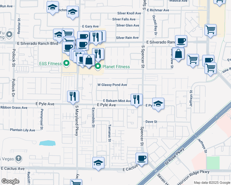 map of restaurants, bars, coffee shops, grocery stores, and more near 1551 West Echo Falls Avenue in Las Vegas