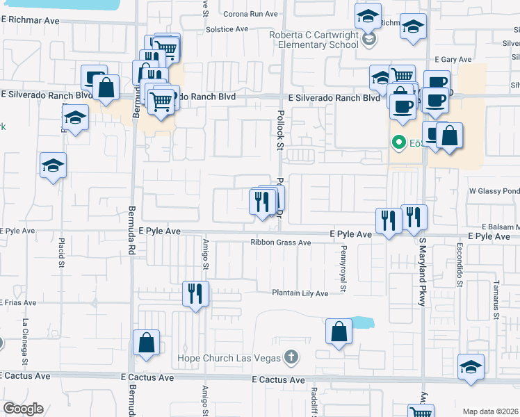 map of restaurants, bars, coffee shops, grocery stores, and more near 721 Peach Coral Street in Las Vegas