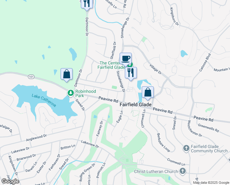 map of restaurants, bars, coffee shops, grocery stores, and more near 112 Wilshire Heights Drive in Crossville