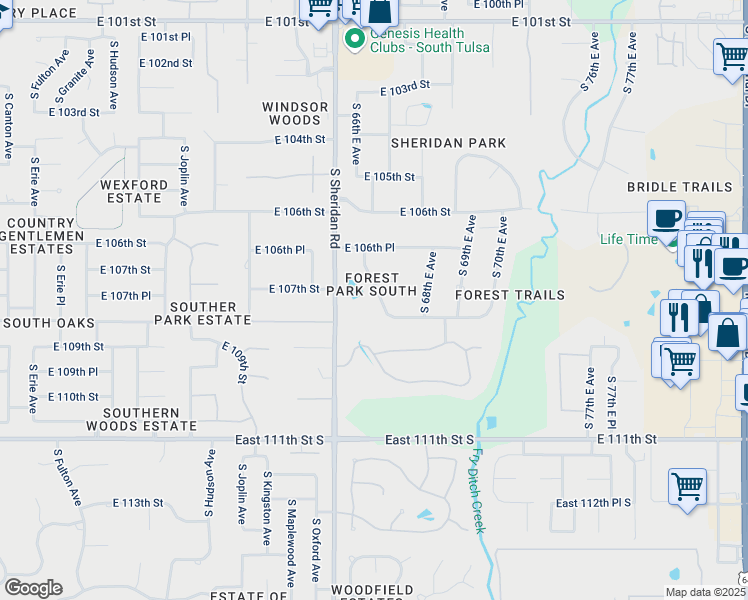 map of restaurants, bars, coffee shops, grocery stores, and more near 10728 South 66th East Avenue in Tulsa