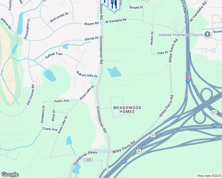 map of restaurants, bars, coffee shops, grocery stores, and more near 4023 Sedgewood Lane in Greensboro