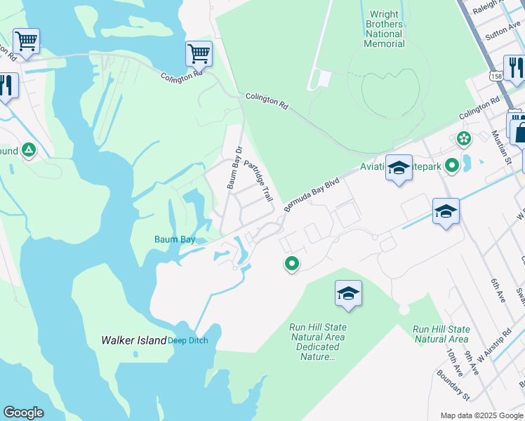 map of restaurants, bars, coffee shops, grocery stores, and more near 156 Ocean Bay Boulevard in Kill Devil Hills