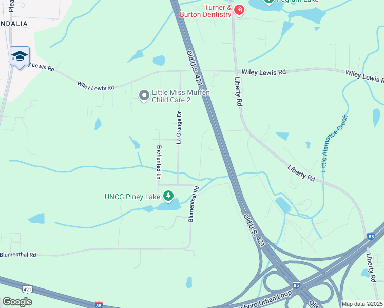 map of restaurants, bars, coffee shops, grocery stores, and more near 3924 Blumenthal Road in Greensboro