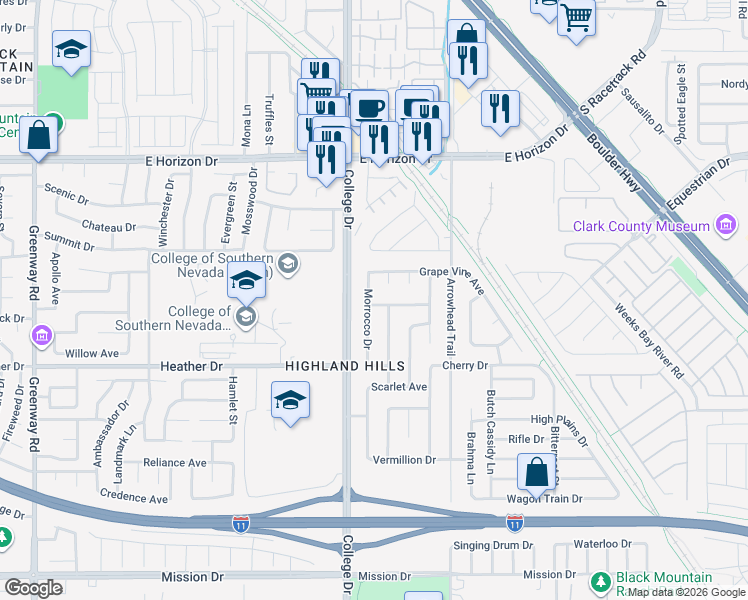 map of restaurants, bars, coffee shops, grocery stores, and more near 777 Fountain Hills Avenue in Henderson