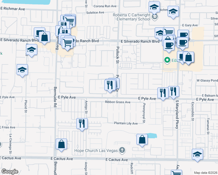 map of restaurants, bars, coffee shops, grocery stores, and more near 721 Peach Coral Street in Las Vegas