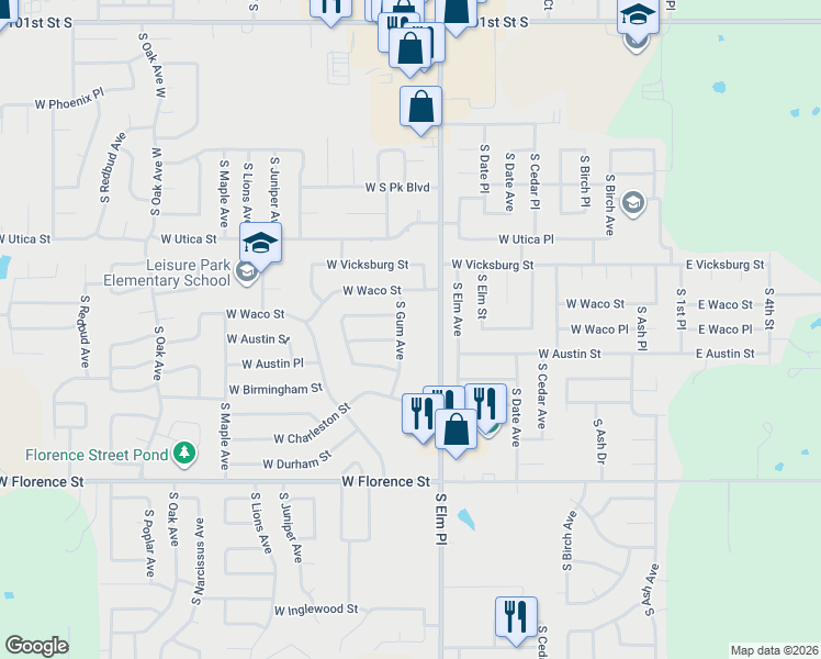 map of restaurants, bars, coffee shops, grocery stores, and more near 4427 West 47th Place in Broken Arrow