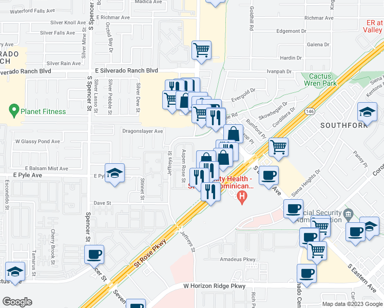 map of restaurants, bars, coffee shops, grocery stores, and more near 10011 Diamond Summit Court in Las Vegas