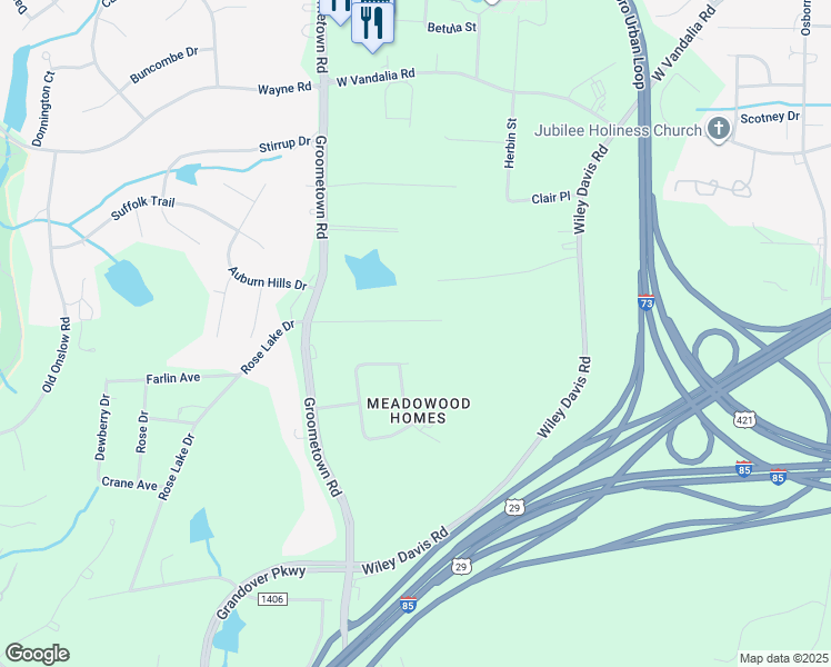 map of restaurants, bars, coffee shops, grocery stores, and more near 4007 Sedgewood Lane in Greensboro