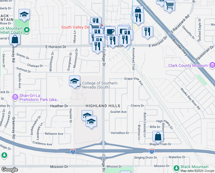 map of restaurants, bars, coffee shops, grocery stores, and more near 716 Morrocco Drive in Henderson